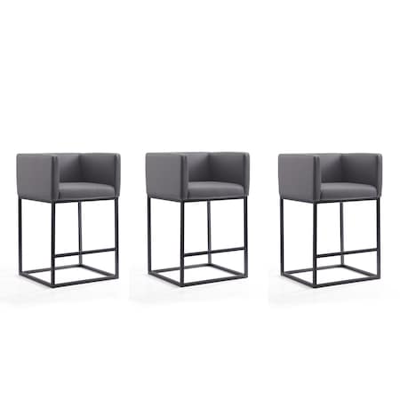 Manhattan Comfort Embassy Counter Stool in Grey and Black, PK3 3-CS011-GY